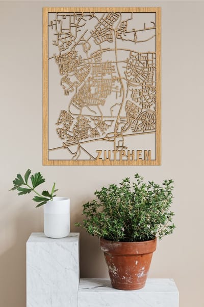 Houten Stadskaart Zutphen Eikenhout 30x40cm Wanddecoratie Voor Aan De Muur City Shapes