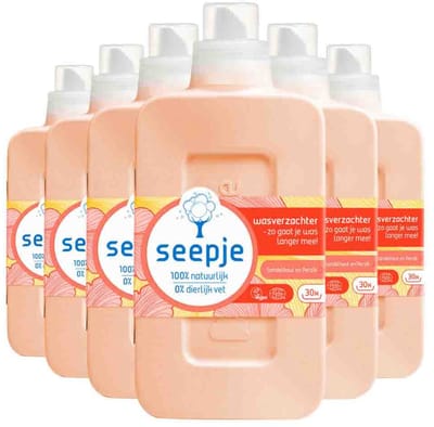 Seepje Wasverzachter Sandelhout & Perzik - 180 wasbeurten - 6 x 750 ml - Voordeelverpakking