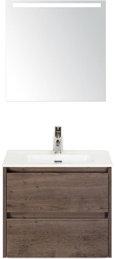 Dante Badmeubelset 60 cm - Tabacco - Keramische Wastafel Wit Cover met Sence Spiegel