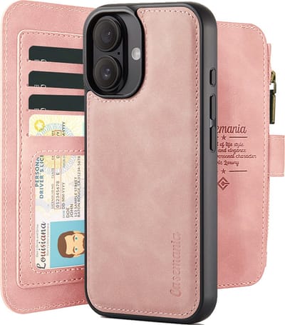 CaseMania Bookcase hoesje geschikt voor Apple iPhone 16 Plus - Effen Roze - Kunstleer - Portemonnee met 14 Vakjes voor Pasjes en Ritsvak