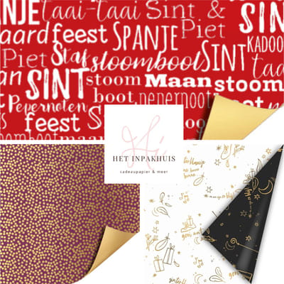 Het Inpakhuis - Set 3 Rollen Inpakpapier Sinterklaas - 30cm x 2mtr - Pakjesavond - Schoenkado - Sint En Piet - Cadeaupapier