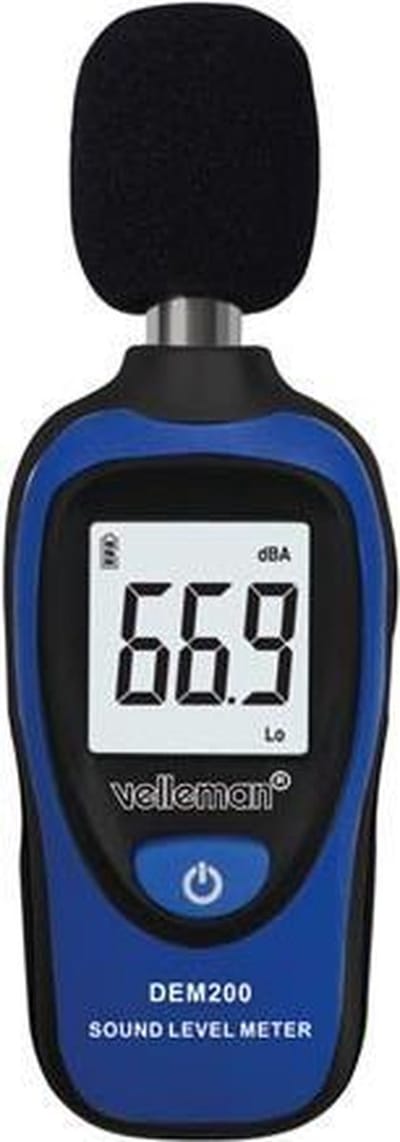 Velleman Ggeluidsniveaumeter, 30-130 db, LCD-Display, automatische uitschakeling, met windscherm, compact