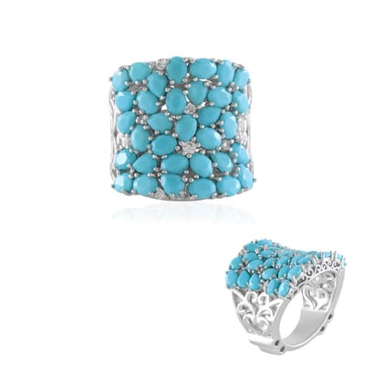 Cavill - Zilveren ring 925 sterlingzilver - Sleeping Beauty turkoois ovaal & peervorm 4,4 ct - Cambodjaanse zirkonia - elegante blauwe edelstenen ring