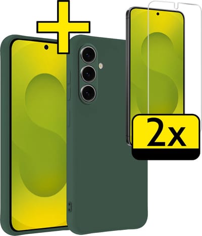 Hoesje - Met 2x Screenprotector - Geschikt voor Samsung Galaxy S25 - Sterk & Shockproof - Back Cover - Siliconen Case - Telefoon Hoes - Telefoonhoesjes - Donkergroen