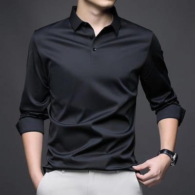 Heren Lange Mouw Lente en Herfst Comfortabele Stof Papa Poloshirt Revers T-shirt Nieuwe Mode Casual Koreaanse Stijl T-shirt XXXXL