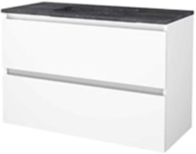 Basic-Line Start 46 Badkamermeubelset - 100 x 46 cm - Greeploos - 2 Lades - Hardstenen Wastafel - 1 Kraangat - Ice White