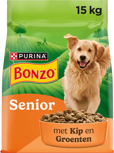 Bonzo Droog Senior - Hondenvoer Droogvoer - Kip & Groenten - 15 kg