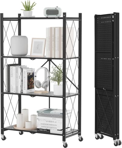 Opvouwbare opbergplanken met wielen voor boeken, keuken en kantoor - Geen montage nodig, 4 niveaus