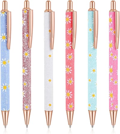 Dailygoods - Set van 6 Esthetische Balpennen met Bloemenpatroon en Zwarte Inkt