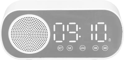 Bluetooth speaker wekker - met LED spiegeldisplay, radio, weersvoorspelling - twee alarmen met hoog volume - geschikt voor diepe slapers - wit