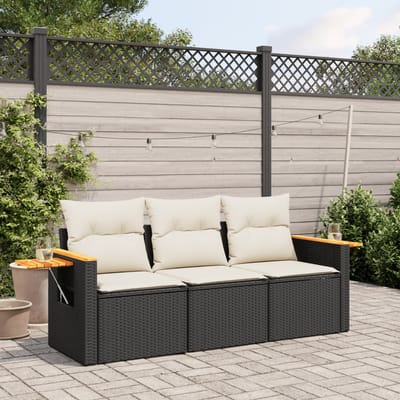 vidaXL - 3-delige - Loungeset - met - kussens - poly - rattan - zwart