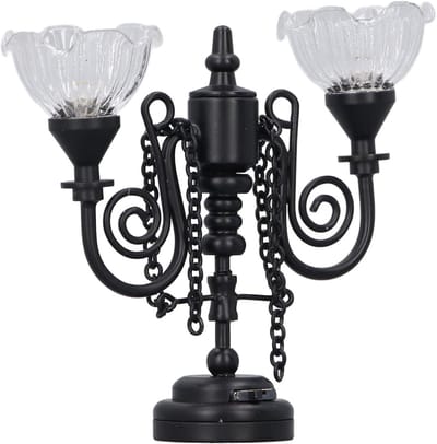 Elegante Bloemen Kroonluchter voor Poppenhuis, Vintage Miniatuur Lamp met CR1632 Batterij voor Sfeervolle Verlichting