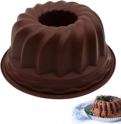 Tulbandvorm Flexibel, Ø 24 cm Gugelhupfform van Siliconen, Herbruikbare Groot Bakvorm voor Tulband, Gemakkelijk Te Reinigen, Anti-Aanbak Cakevorm, voor Cake en Gugelhupf Taarten, Donkerbruin