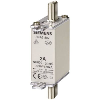 Siemens 3NA3801 Zekeringsinzetstuk Met mechanische beveiligingsweergave Geschikt voor Zekeringsgrootte 000-4 Afmeting zekering : 000 6 A 500 V/AC, 250