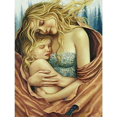 Diamond Painting Vrouw houdt een kind vast Diamond Painting Borduurmotief 20X30CM beige