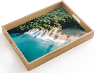 Dienblad hout 40x30 cm - Schootdienblad - Tropisch - Strand - Water - Palmbomen - Borrelplank rechthoek - Plateau dienbladen