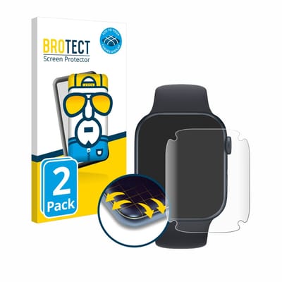 BROTECT - Screenprotector voor Apple Watch Series 7 (45 mm) - Folie Beschermfolie transparant volledig dekking - 2 Stuks