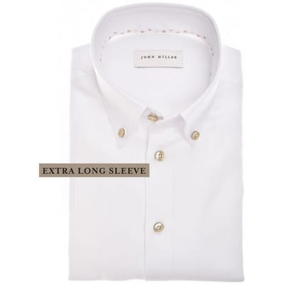 John Miller Overhemd Solid Color Button-Down Cotton Non-Iron Extra Long Sleeve Mouwlengte 7 Wit / male