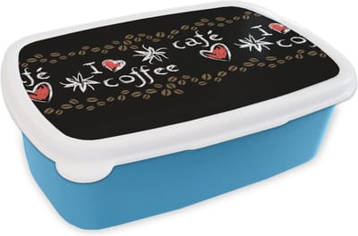 Broodtrommel Blauw - Lunchbox - Brooddoos - Koffie - Patronen - Love - 18x12x6 cm - Kinderen - Jongen