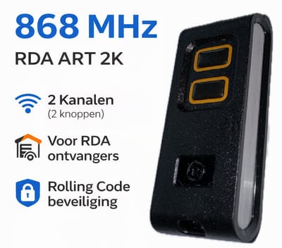 RDA ART Handzender - 2-Kanaals 868 MHz - Zwart Design met Aluminium Zijkanten
