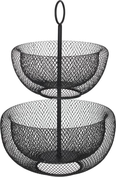 5five ruitschaal - zwart - metaal - 29 x 47 cm - Dubbele etagere - rond - fruitmanden - Draadmand van metaal
