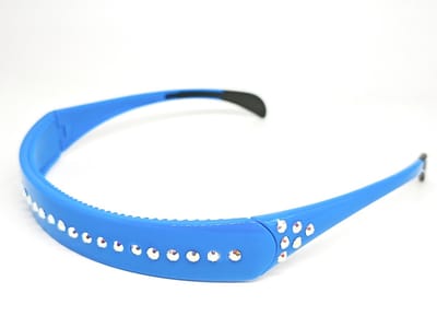 WK Opvouwbare blauwe hoofdband met kleurrijke strass, zacht rubber kussen, lichtgewicht en duurzaam polycarbonaat, inclusief brillenhouder