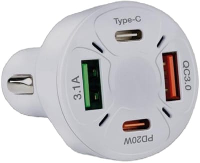 AllRide Autolader USB & Type-C – 4-Poorts Telefoonoplader Voor Auto – Snellader 12–24V – Met QC3.0 – Geschikt Voor Smartphone, Tablet En Navigatie