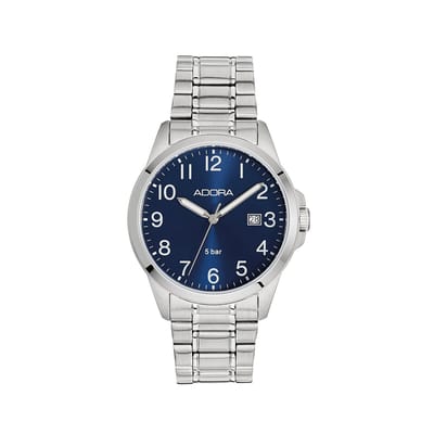 Adora Herenhorloge AB6651 – Stijlvol Klassiek – Roestvrij Staal – 39 mm – Datumfunctie – Waterdicht 5 ATM – Blauwe Wijzerplaat