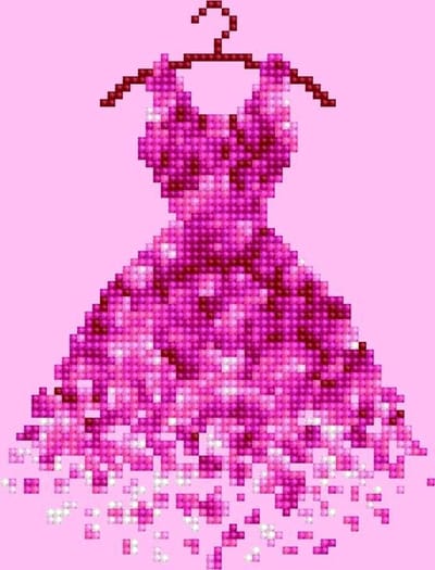 Diamond Painting Volwassenen - Ronde Steentjes - Volledig Pakket - Hobby - Diamond Dotz® - LA49290 - Roze glitter jurk 22 x 22cm