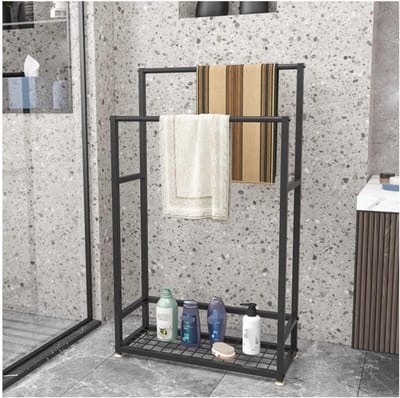 Handdoekenrek met plank - Badkamer organizer - Ruimte maximaliseren - Stabiele constructie - 60 x 23 x 100 cm - Zwart
