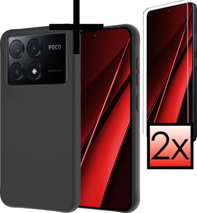 Hoesje - Met 2x Screenprotector - Geschikt voor Xiaomi Poco X6 Pro 5G - Sterk & Shockproof - Back Cover - Siliconen Case - Telefoon Hoes - Zwart