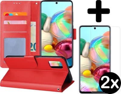 Hoesje - Met 2x Screenprotector - Geschikt voor Samsung Galaxy A71 - Luxe Pasjeshouder - Flip Case - Bookcase Portemonee - Kunstleer Book Case - Flipcase Hoes - Book Cover - Walletcase - Portemonneehoes - Telefoonhoes - Rood