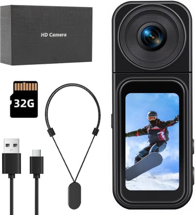 Mini Action Camera - 2.7K Sportcamera - WiFi Bodycam - Magnetische Draagbare Action Camera - HD sportcamera - Recorder - Videocamera - 180° Draaibare Lens - 1.47 Inch Touchscreen - 32GB - Geschikt voor Fiets,Motor, Huisdieren & Outdoor