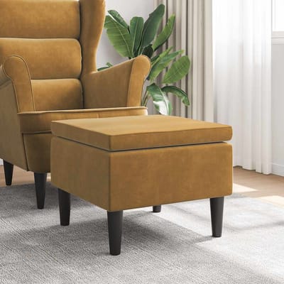 vidaXL - Kruk - met - houten - poten - fluweel - bruin