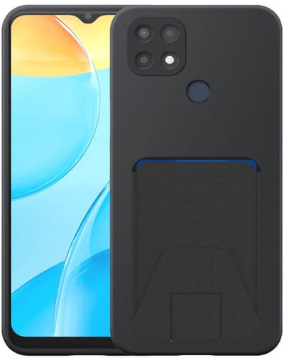 Geschikt voor Oppo A15 / A15s / A35 Telefoonhoesje met Verstelbare Leren Pasjeshouder - Flexible Back Cover Case Siliconen TPU with Adjustable Leather Cardslot - Zwart - Smartphonica geschikt voor Oppo A15;Oppo A15s;Oppo A35