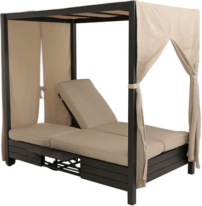 Aluminium lounge tuinligstoel MCW-O18, XL ligstoel Bali ligstoel, Oeko-Tex 10cm kussen 193x126x204cm zwart kussen crème