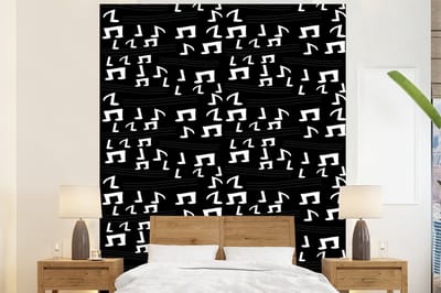 Behang - Fotobehang Muziek - Zwart Wit - Patroon - Breedte 225 cm x hoogte 280 cm