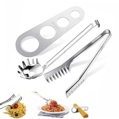 Spaghettiserverset - Set van 3 - Pastalepels + Spaghetti Tang + Spaghetti Meetgereedschap - RVS - Noedels Serveren Gadgets voor Keuken