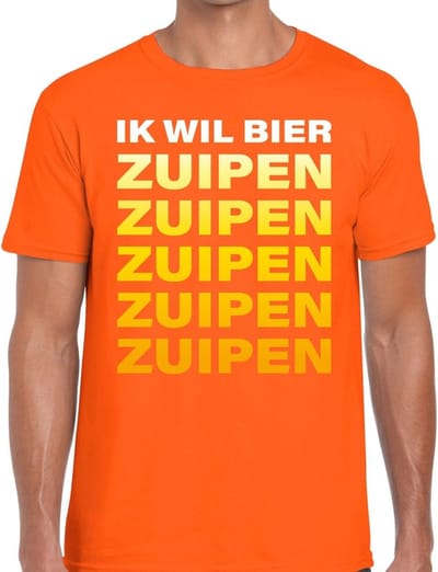 Ik wil Bier Zuipen tekst t-shirt oranje heren - heren shirt Ik wil Bier Zuipen - oranje kleding S