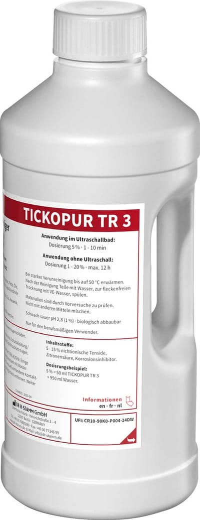 Tickopur TR3 - Professionele Ultrasoon Vloeistof 2L - Voor o.a. Motor Onderdelen, Carburateurs & Medische Instrumenten - Geschikt voor Ultrasoonbad