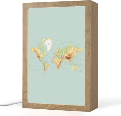 Tafellamp 20x30 cm - LED lamp - Wereldkaart - Realistisch - Blauw - Decoratieve tafellampen - Dimbaar - Tafellampje slaapkamer - Woonkamer binnen