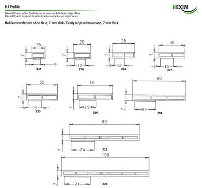 Holle PVC Afdeklijsten 7mm - Schuimtape en Overhang Opties - 2 Meter per Lijst