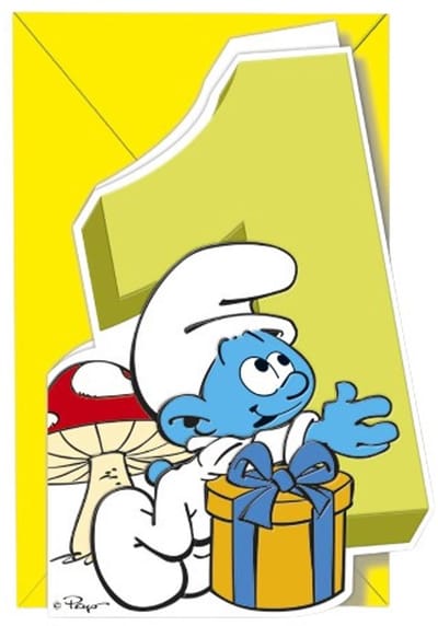 Babysmurf met een Cadeau – De Smurfen Reliëf Verjaardagskaart – 1 Jaar – Cromo – 11,5 x 17 cm