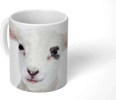 Mok - Koffiemok - Lam - Wit - Dieren - Natuur - Mokken - 350 ML - Beker - Koffiemokken - Theemok