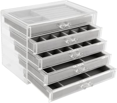 Dailygoods- Sieradenopslag - Doorzichtige Acryl - Verstelbare Fluwelen Lades - Organizer Doos - Oorbellen/Ringen/Kettingen - Stevige Constructie - Sieradenbox