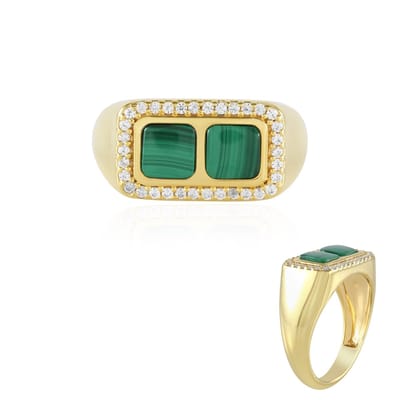 Cavill - Zilveren Ring met Malachiet 1,777 ct en Zirkonia 0,318 ct - 925 Sterling Zilver - Antiek Kussen Slijpsel - Elegante Ring Dames Groen