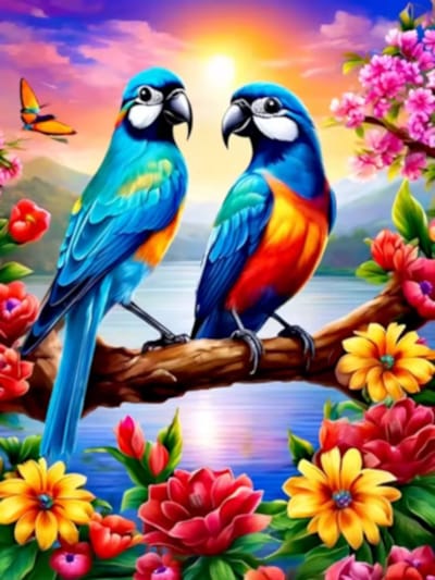 Diamond painting Vogels bloemen 30x40cm vierkante steentjes