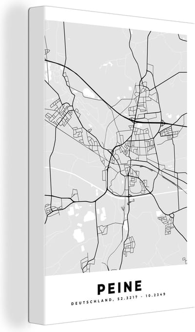 Canvas Schilderij Kaart - Peine - Stadskaart - Plattegrond - Duitsland - 20x30 cm - Wanddecoratie