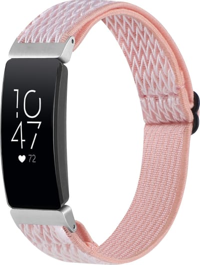 By Qubix - Compatible Fitbit bandje - Geschikt voor Fitbit Inspire 2 & Ace 3 Elastische solo loop nylon bandje - Roze Smartwatchbandje bandje Armband Polsband Strap Band Watchband