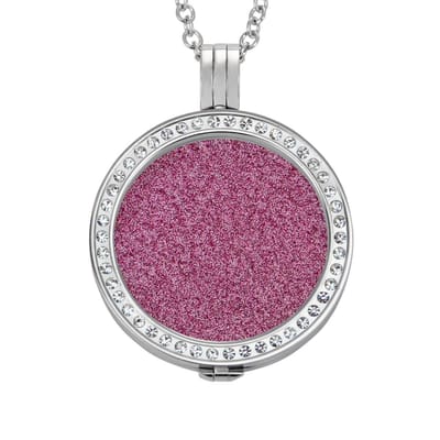 Quiges - Munthouder met Ketting en Munt 33mm Glitters Roze - RVS Zilverkleurig met Zirkonia - ERHS119